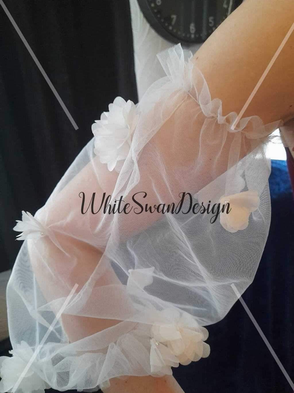 Off-White Tulle Wedding Dress Sleeves with 3D Flowers