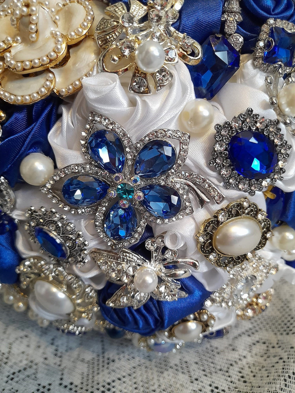 Royal Blue Brooch Wedding Bouquet: Something Blue Bridal Posy