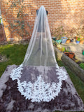 Ivory Cathedral Wedding Veil: Embroidered Bridal Veil with Comb