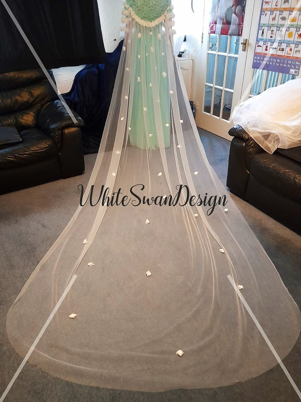 Off-White Wedding Cape Veil with 3D Flowers and Sleeves