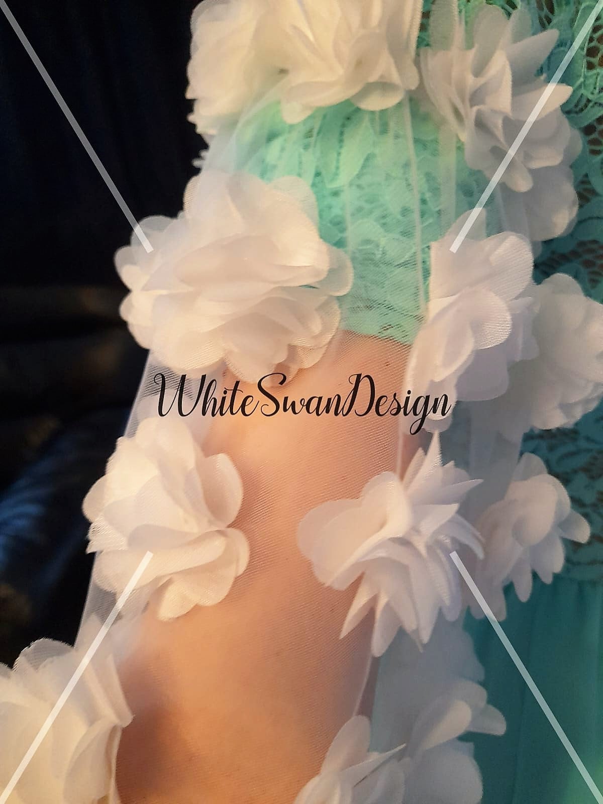 Off-White Wedding Cape Veil with 3D Flowers and Sleeves