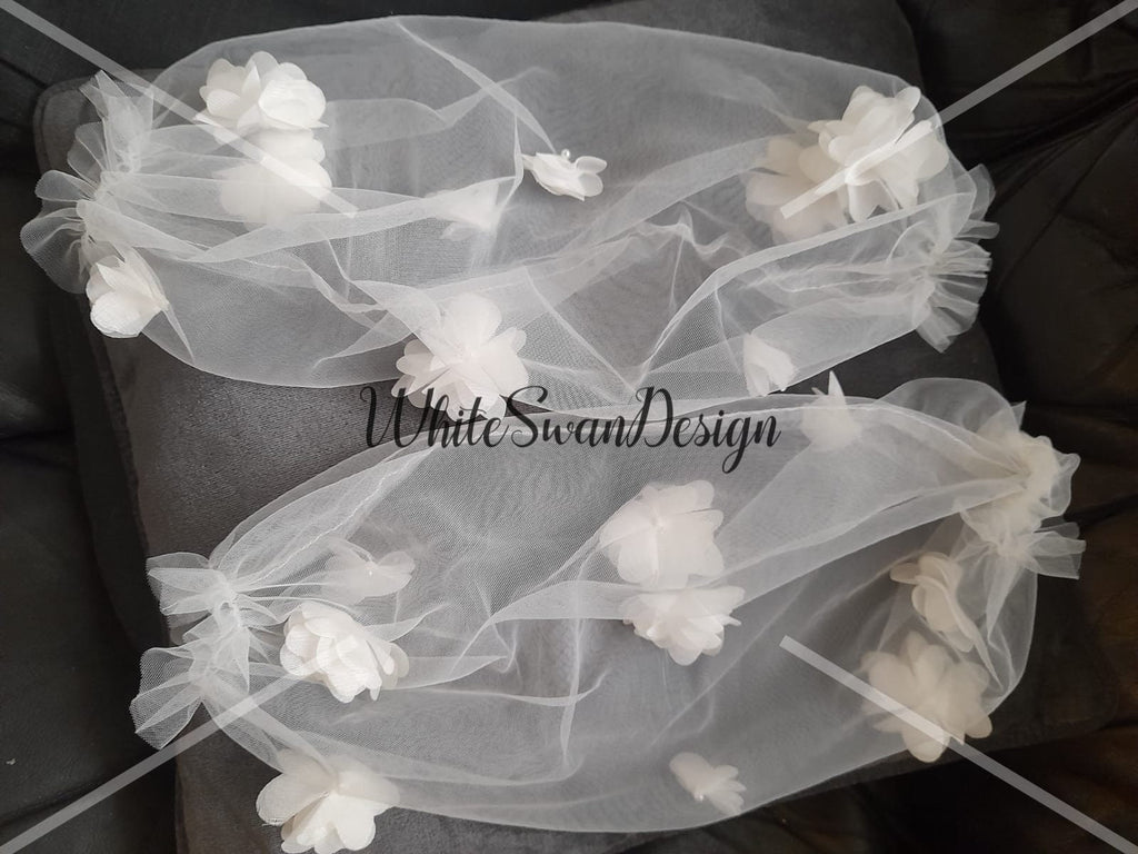 Off-White Tulle Wedding Dress Sleeves with 3D Flowers