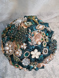 Emerald Green Brooch Wedding Bouquet: Satin Rose Bridal Bouquet