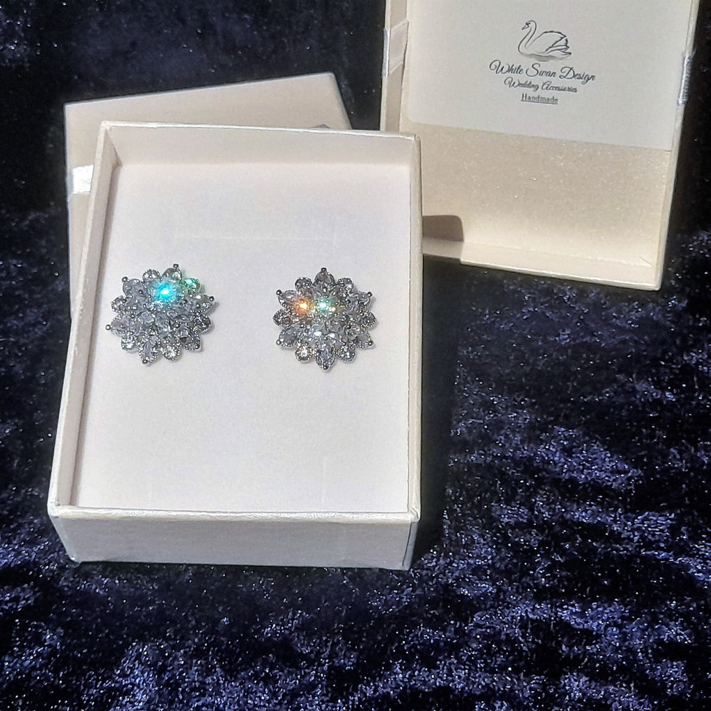 Swarovski Wedding Stud Earrings, Silver Plated Jewelry