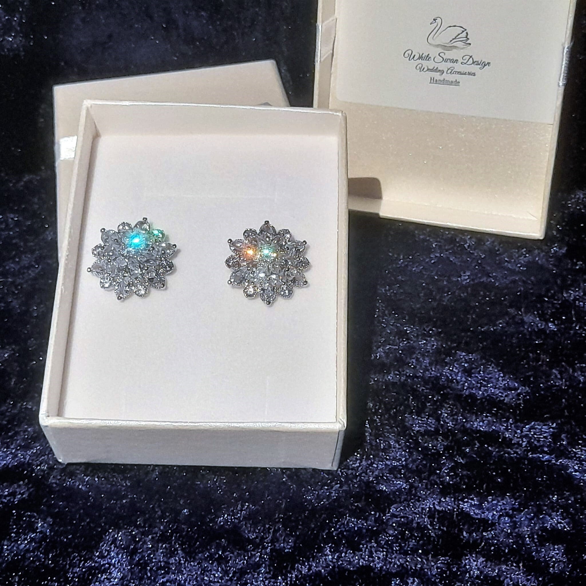 Swarovski Wedding Stud Earrings, Silver Plated Jewelry