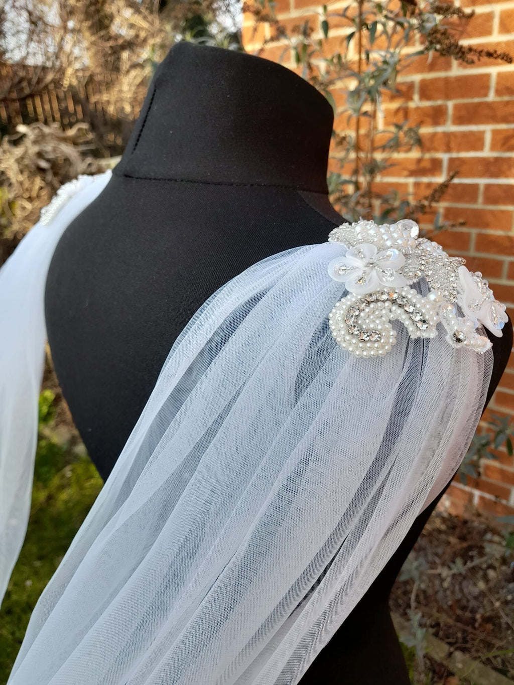 White Peacock Wedding Cape Veil: Cathedral Length Bridal Cloak