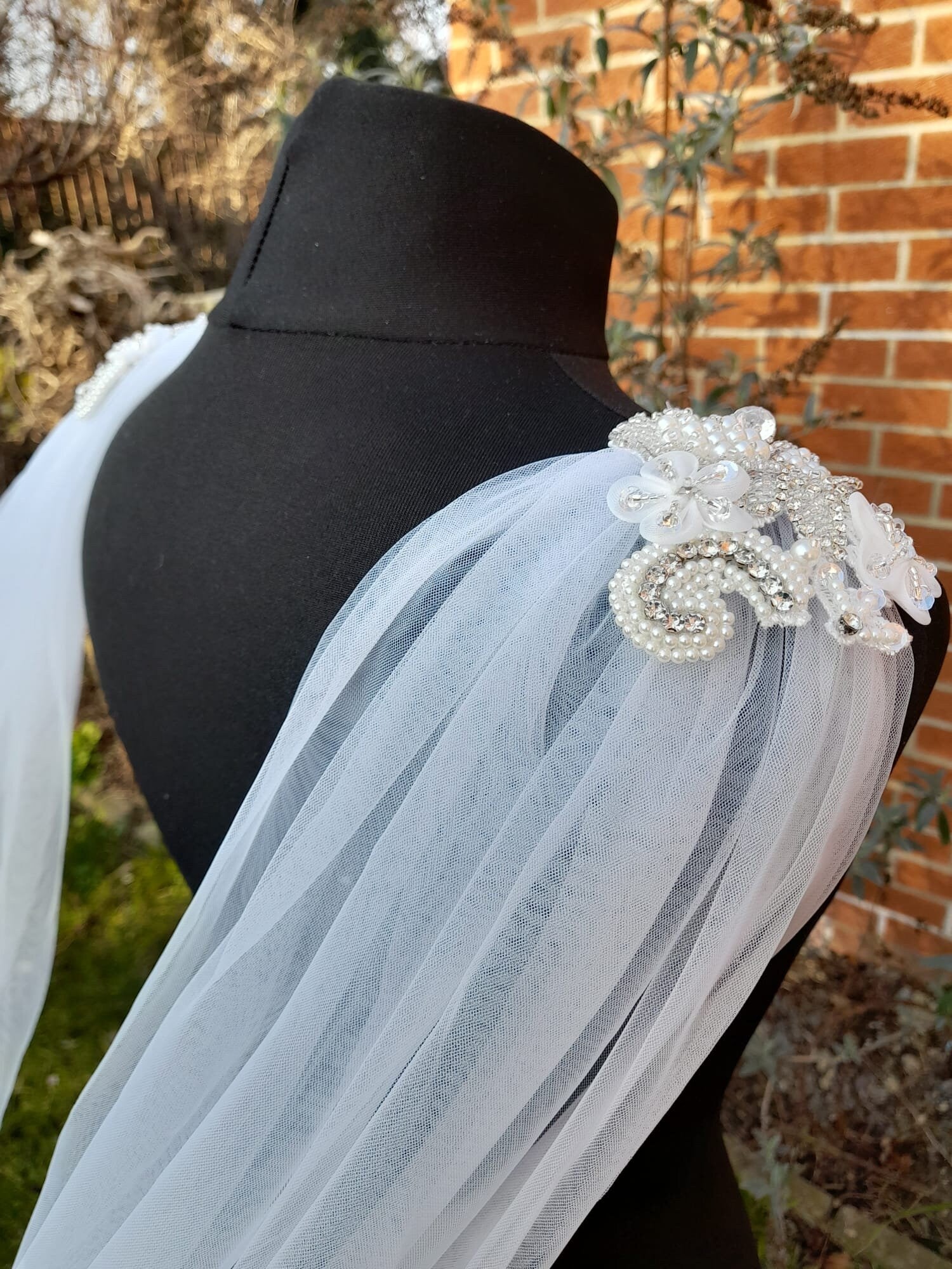 White Peacock Wedding Cape Veil: Cathedral Length Bridal Cloak