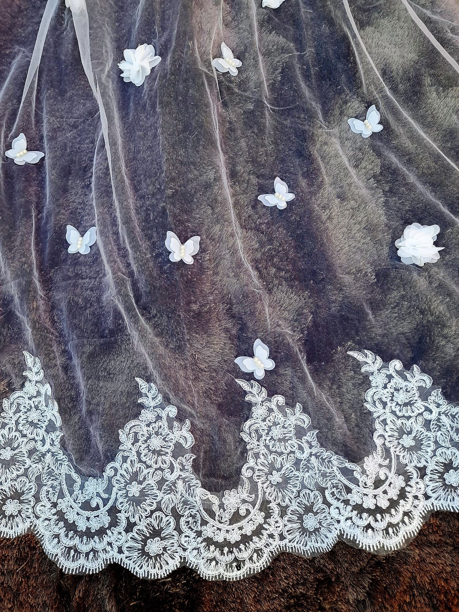 Breathtaking 3D Flower and Butterfly Cathedral Veil with Comb