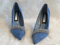 Suede Something Blue Shoes,Decorated Wedding Heels,Shoes For Bridesmaid