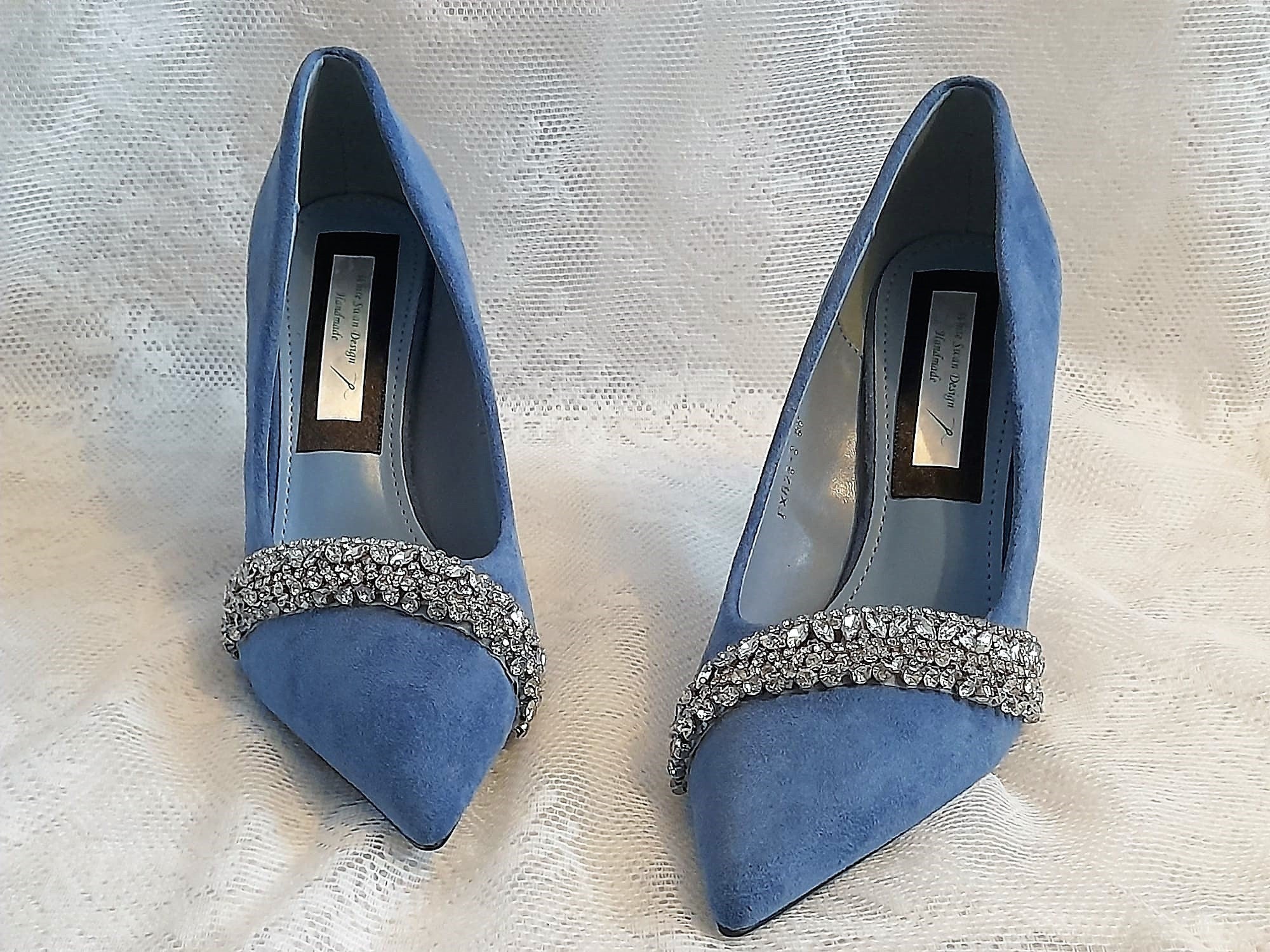 Suede Something Blue Shoes,Decorated Wedding Heels,Shoes For Bridesmaid