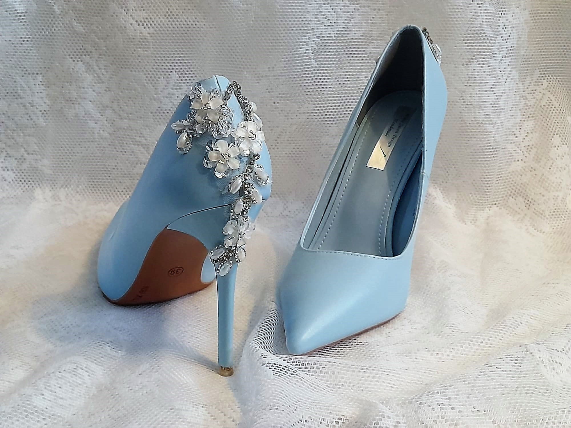 Blue Floral Embellished Wedding Shoes: Bridal Something Blue