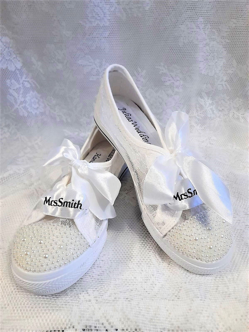 Customized Bridal Converse With Pearls,Personalized Sneakers,Flat Trainers For Bride