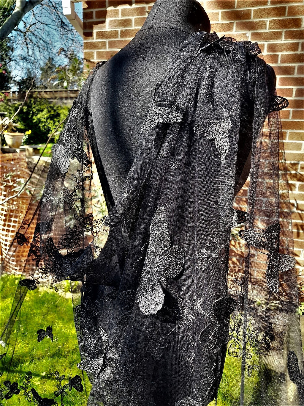 Black Gothic Wedding Cape: Butterfly Design Bridal Wrap