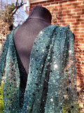 Elegant Emerald Green Cathedral Wedding Cape Veil - Dramatic Beaded Cloak for a Regal Look