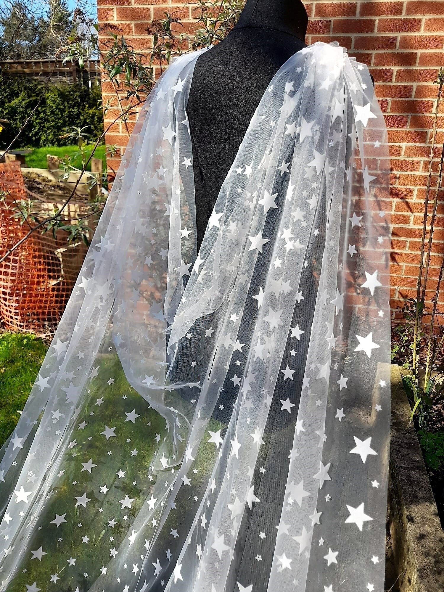 Elegant White Star Wedding Wrap - Celestial Cape Veil for the Dreamy Bride