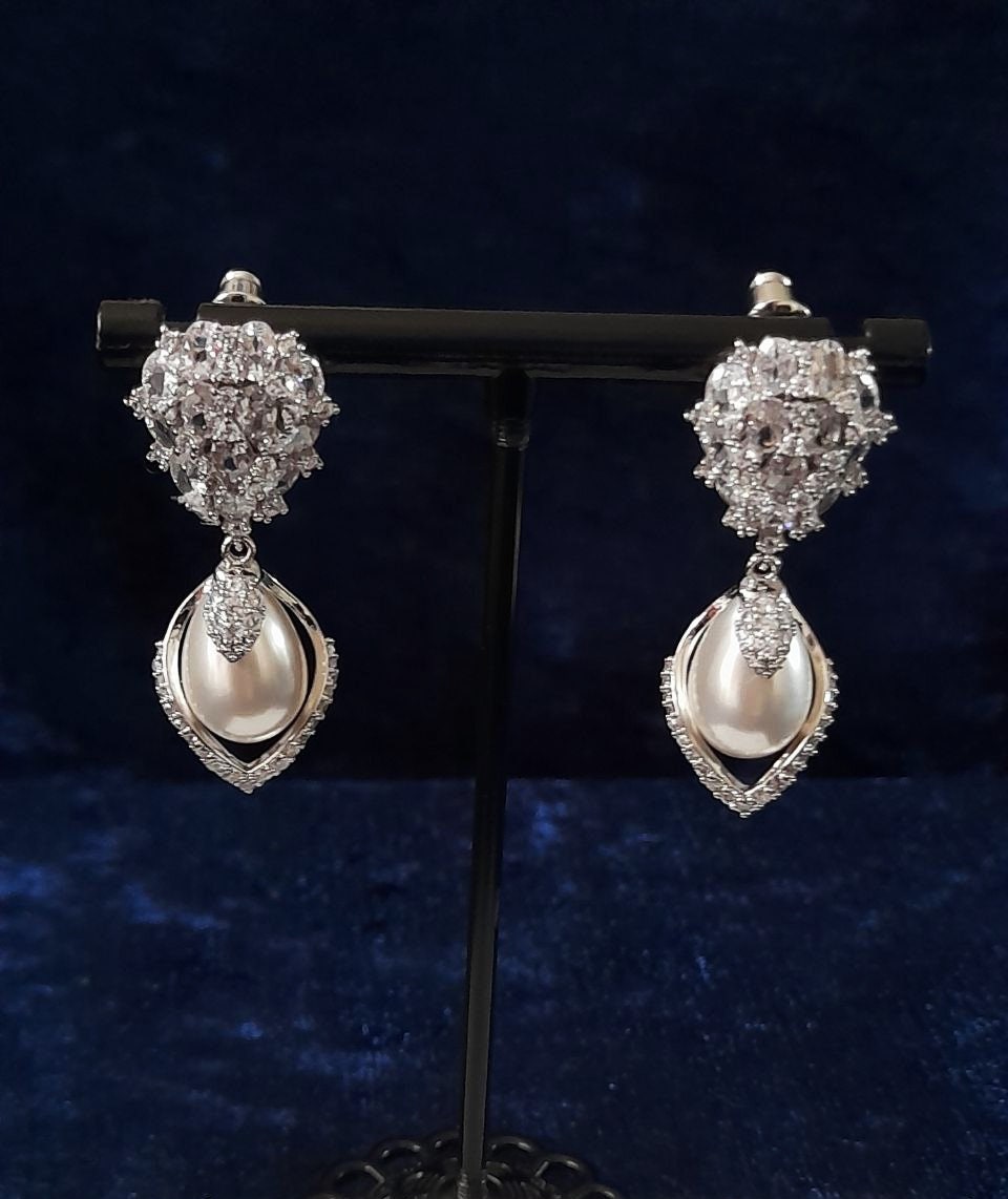 Bridal Pearl Drop Earrings: Silver Wedding Jewelry