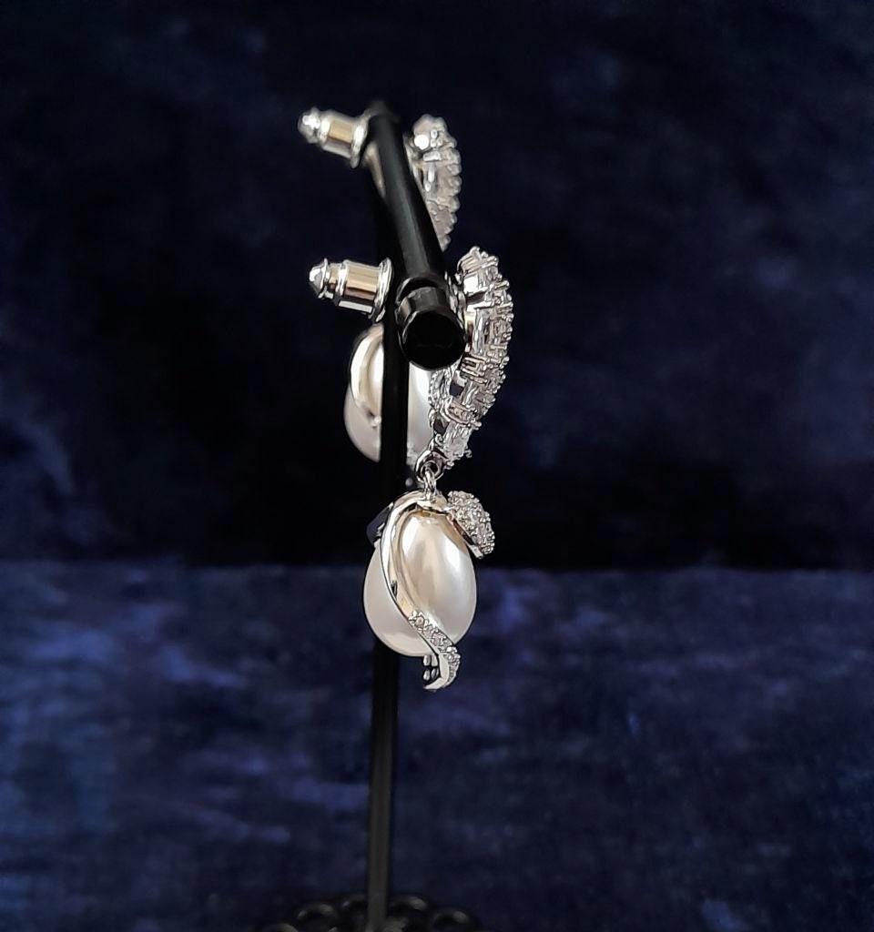 Bridal Pearl Drop Earrings: Silver Wedding Jewelry