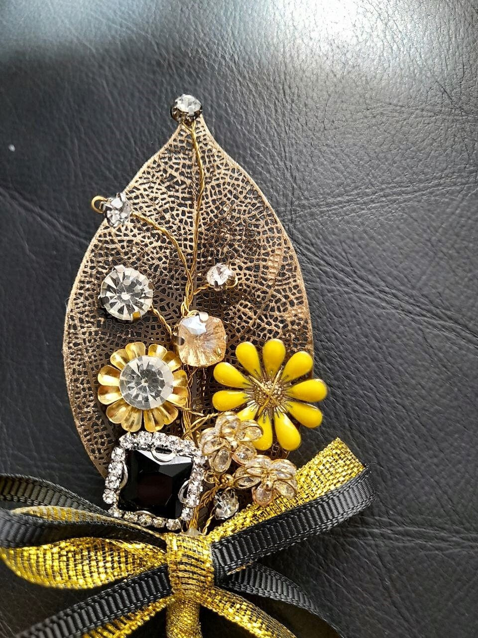 Men Wedding Boutonniere,Steampunk Black Boutonniere,Gold Button Hole