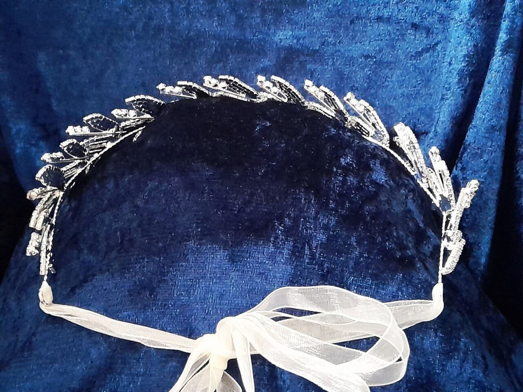 Silver Bridal Headband,Leaf Headpiece,Crystal Accessory
