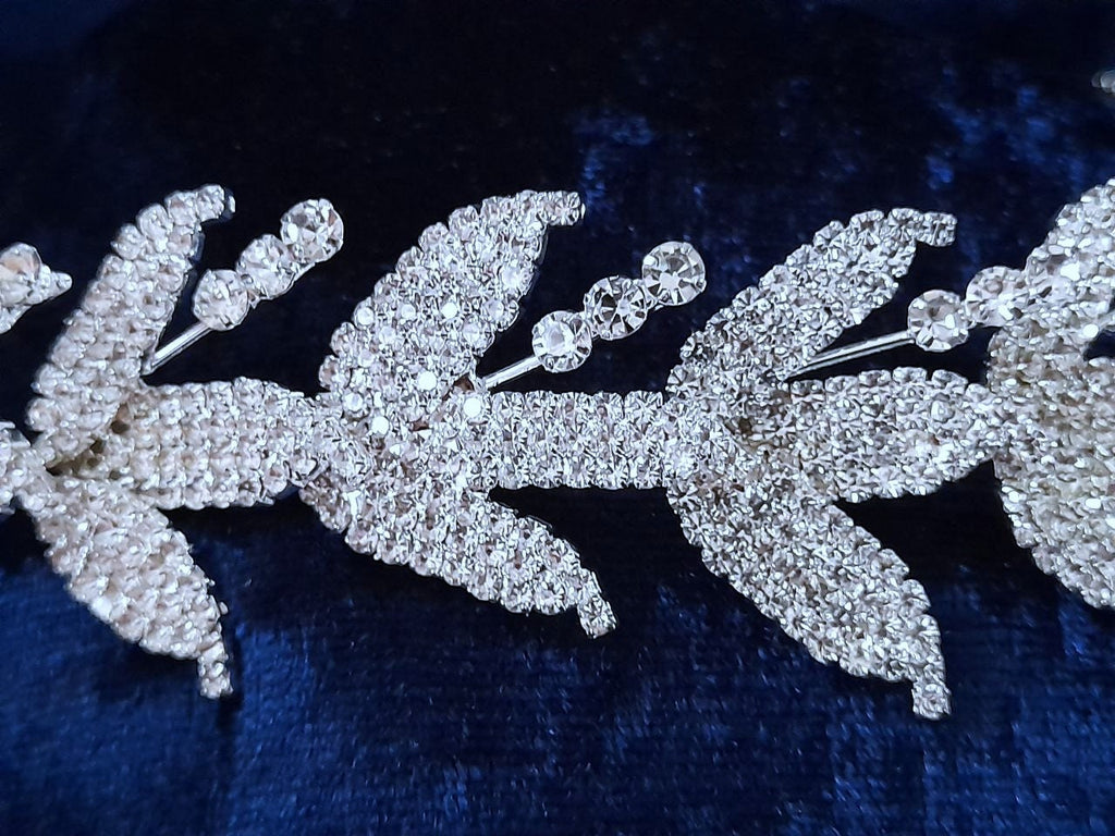 Silver Bridal Headband,Leaf Headpiece,Crystal Accessory