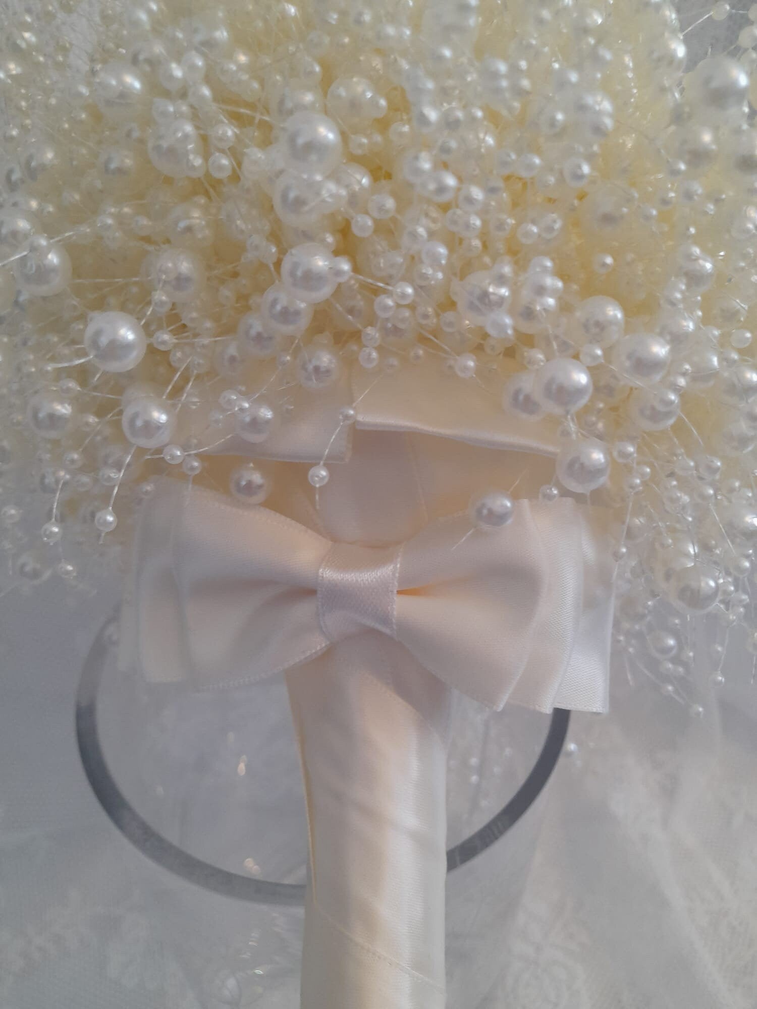Minimalist Ivory Pearl Waterfall Bridal Bouquet,Cascading Wedding Beaded Bouquet