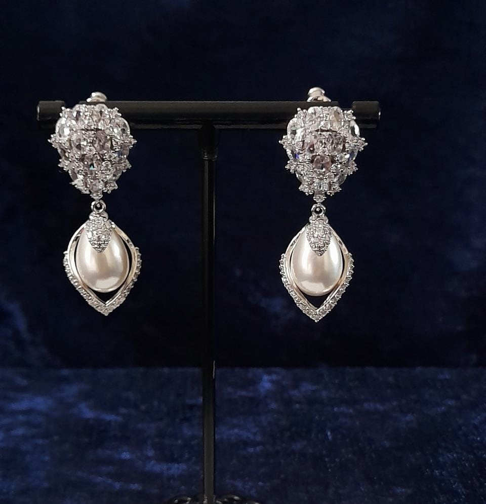 Bridal Pearl Drop Earrings: Silver Wedding Jewelry