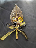 Men Wedding Boutonniere,Steampunk Black Boutonniere,Gold Button Hole