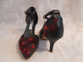 Black Gothic Bridal Shoes: Burgundy Floral Ankle Strap Heels