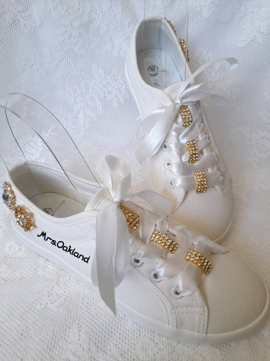 Personalized Bridal Flat Wedding Shoes,Converse For Bride,Sneakers For Party
