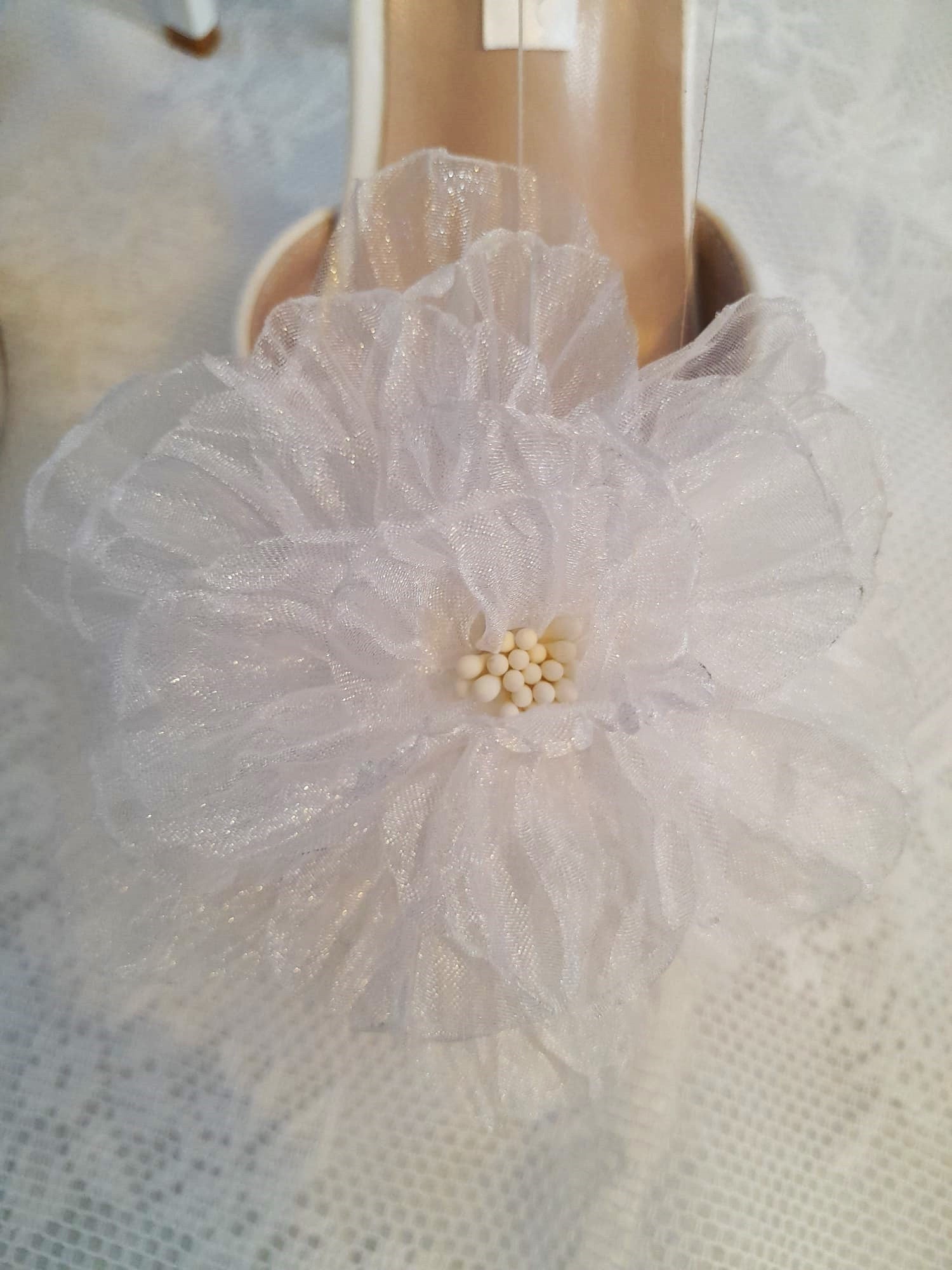 White Bridal Shoes: 3D Flower Wedding Heels