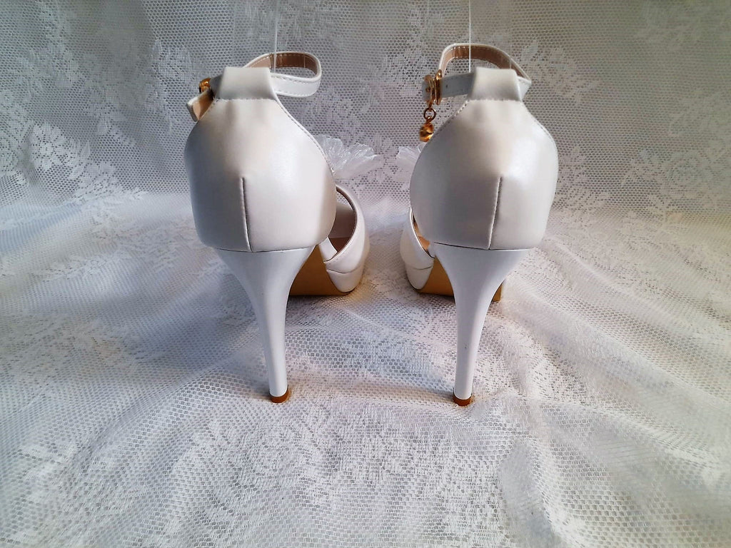 White Bridal Shoes: 3D Flower Wedding Heels