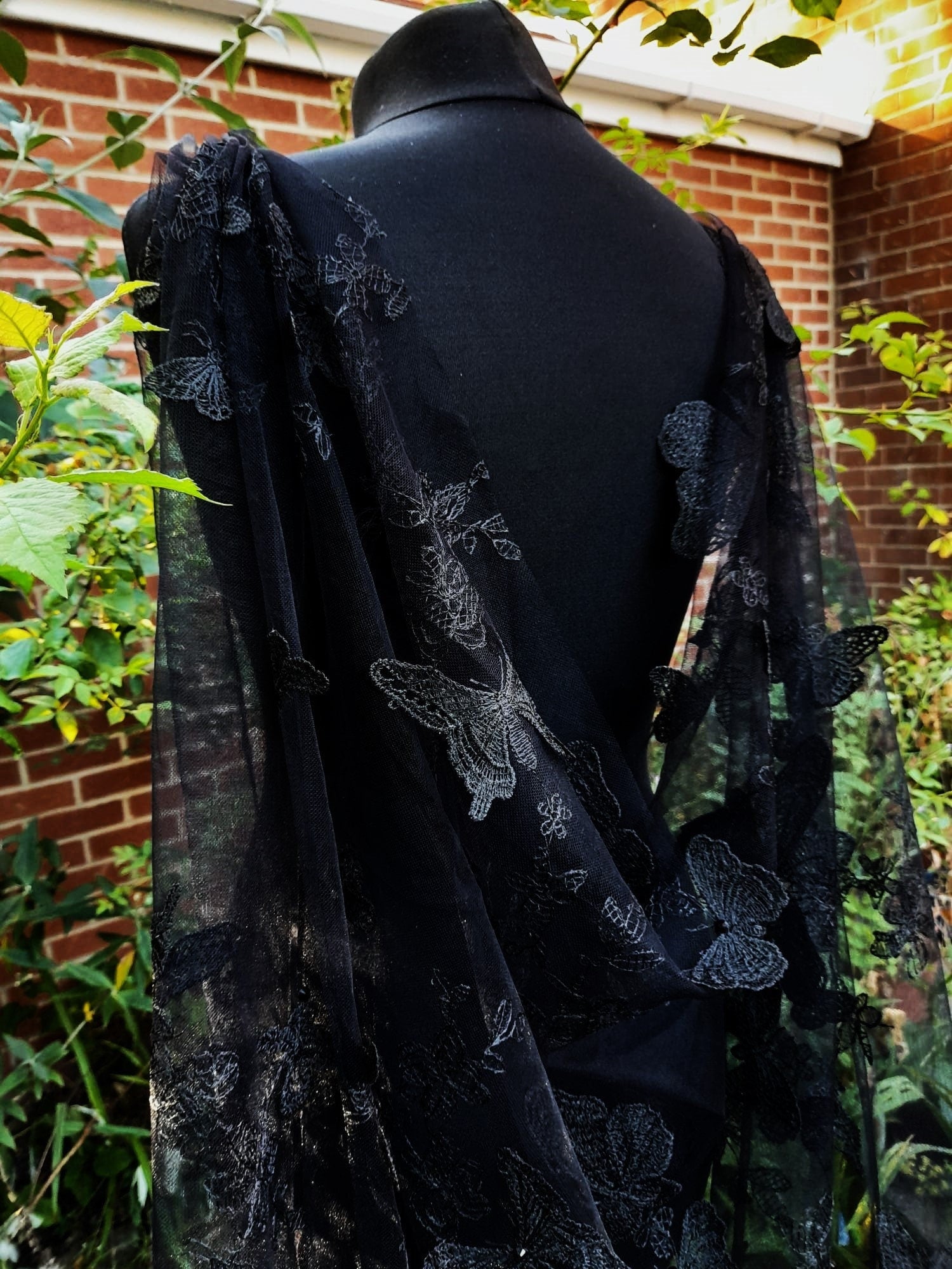 Black Gothic Wedding Cape: Butterfly Design Bridal Wrap