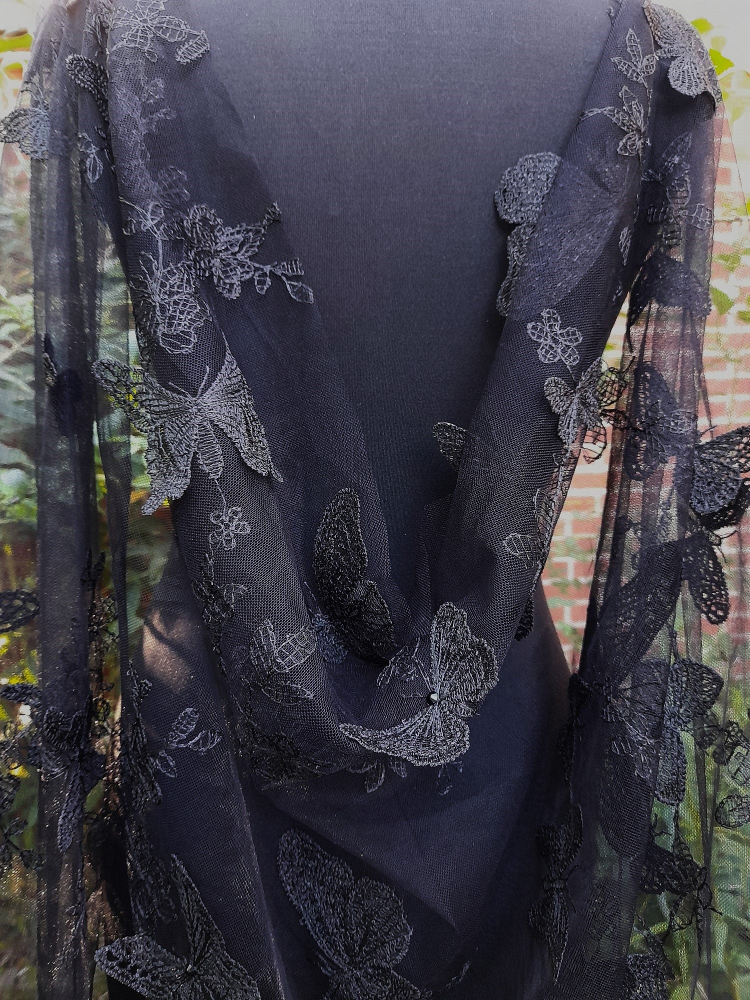 Black Gothic Wedding Cape: Butterfly Design Bridal Wrap