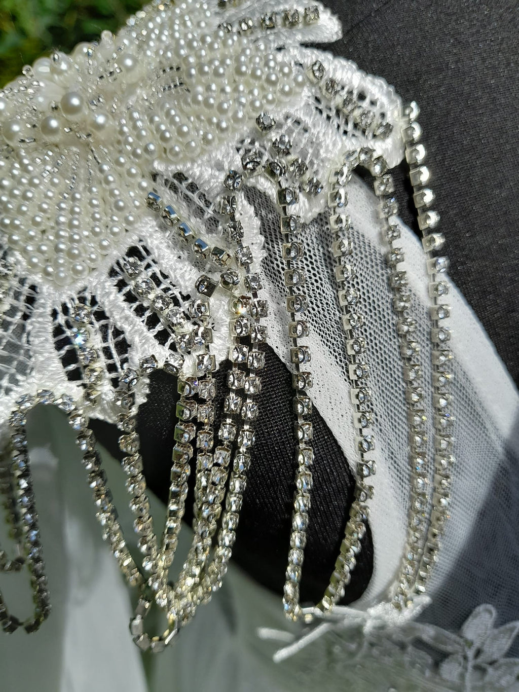 Off-white Wedding Cape Veil,Embellished Cloak,Cathedral Wrap