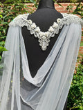 Off-white Wedding Cape Veil,Embellished Cloak,Cathedral Wrap