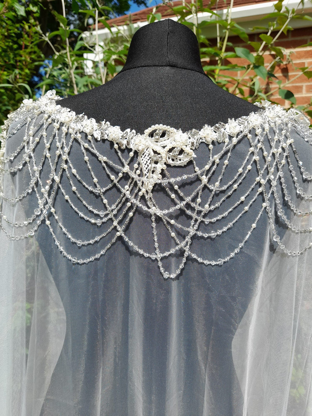 Off-white Wedding Cape Veil,Beaded Cloak,Cathedral Wrap