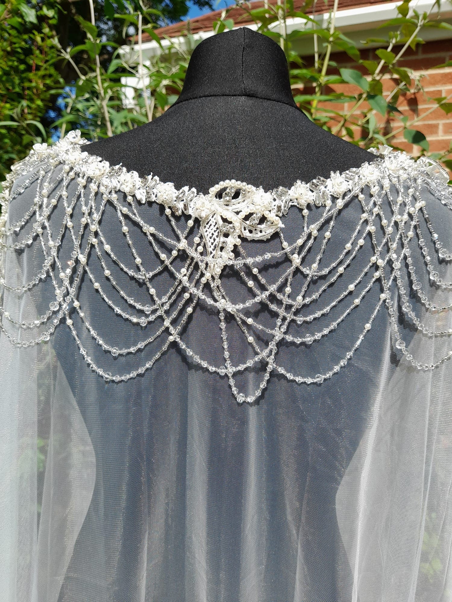 Off-white Wedding Cape Veil,Beaded Cloak,Cathedral Wrap