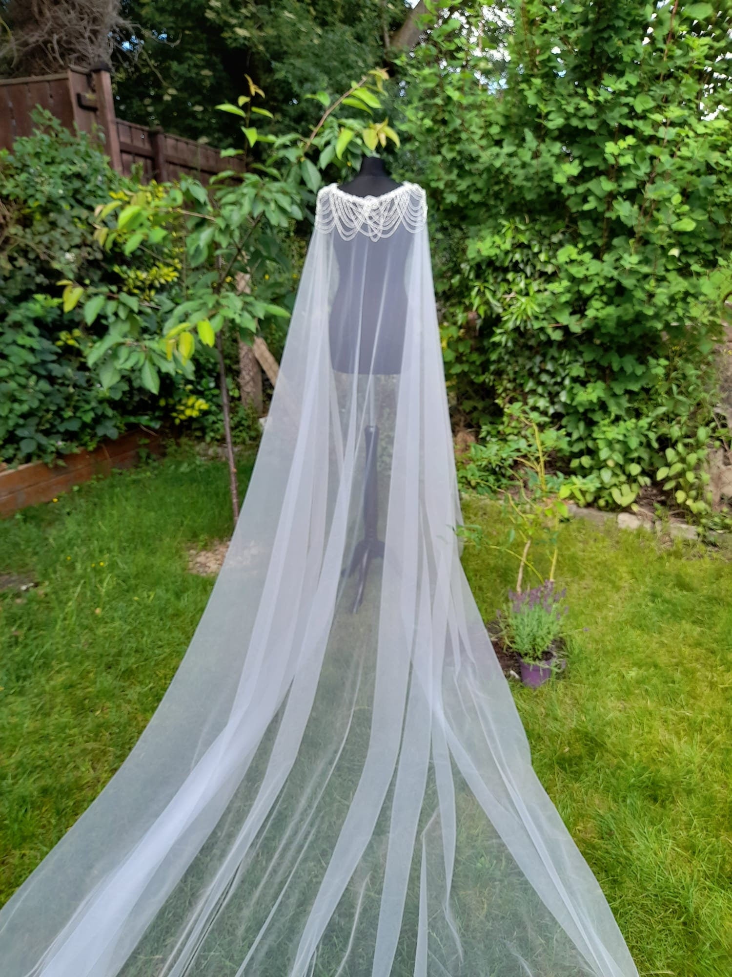 Off-white Wedding Cape Veil,Beaded Cloak,Cathedral Wrap