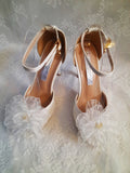 White Bridal Shoes: 3D Flower Wedding Heels