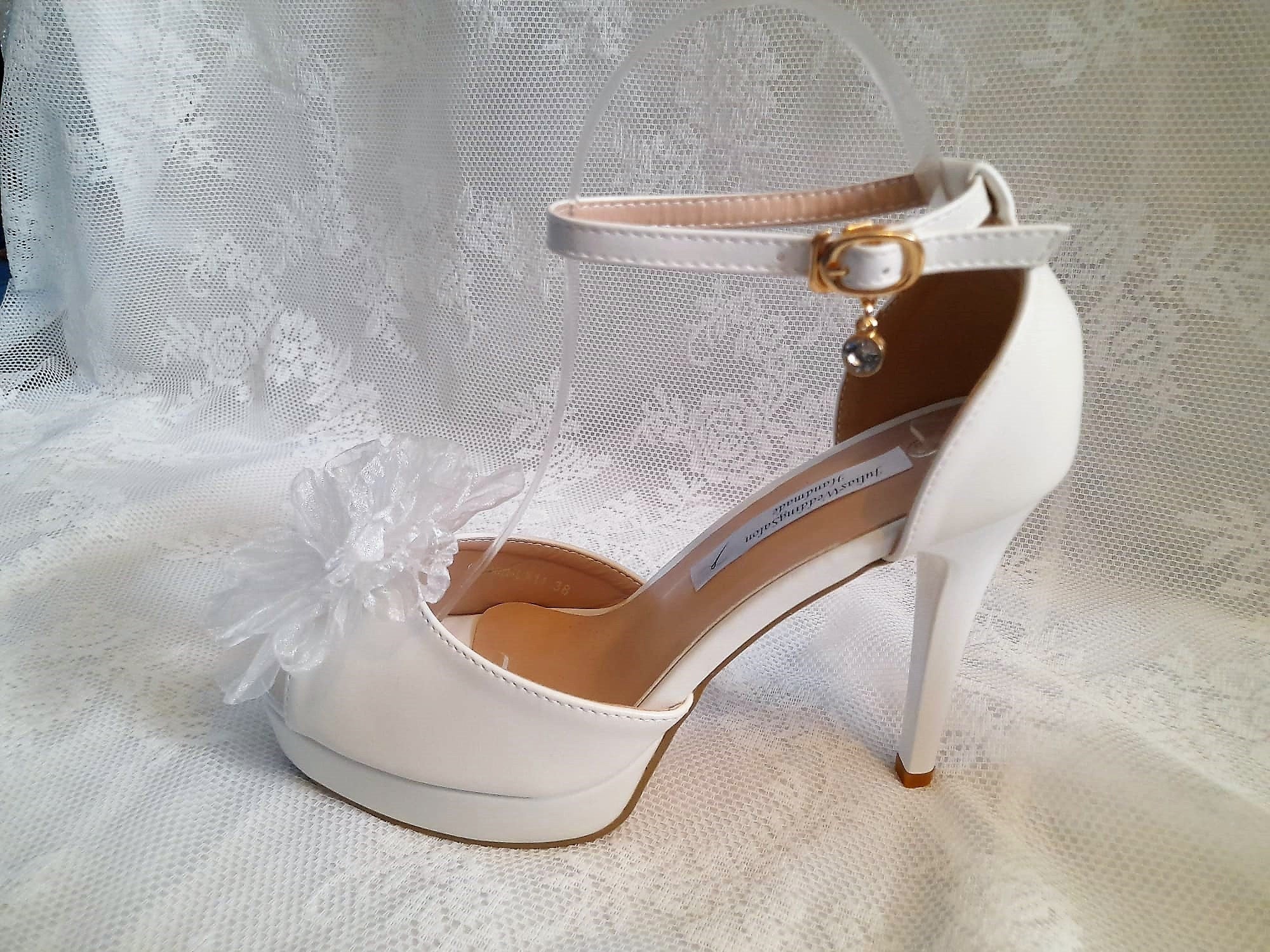 White Bridal Shoes: 3D Flower Wedding Heels