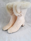 Beige Lace Faux Fur Wedding Boots For Bride,Cream Ankle Boots