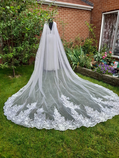Dark Ivory Cathedral Bridal Cape Veil Cloak For Wedding