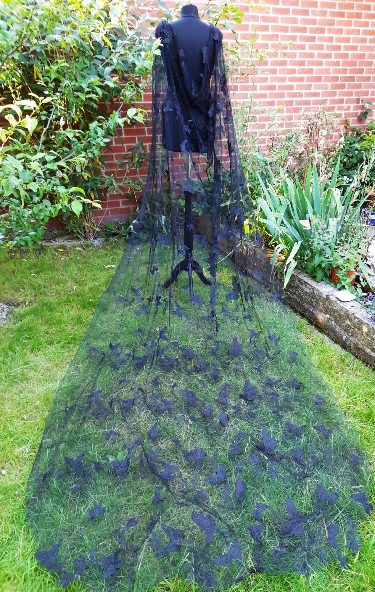 Black Gothic Wedding Cape: Butterfly Design Bridal Wrap
