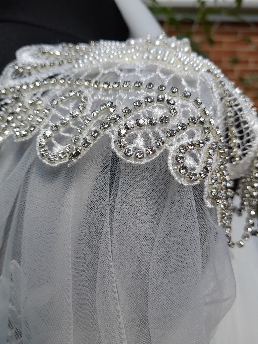 Off-white Wedding Cape Veil,Embellished Cloak,Cathedral Wrap