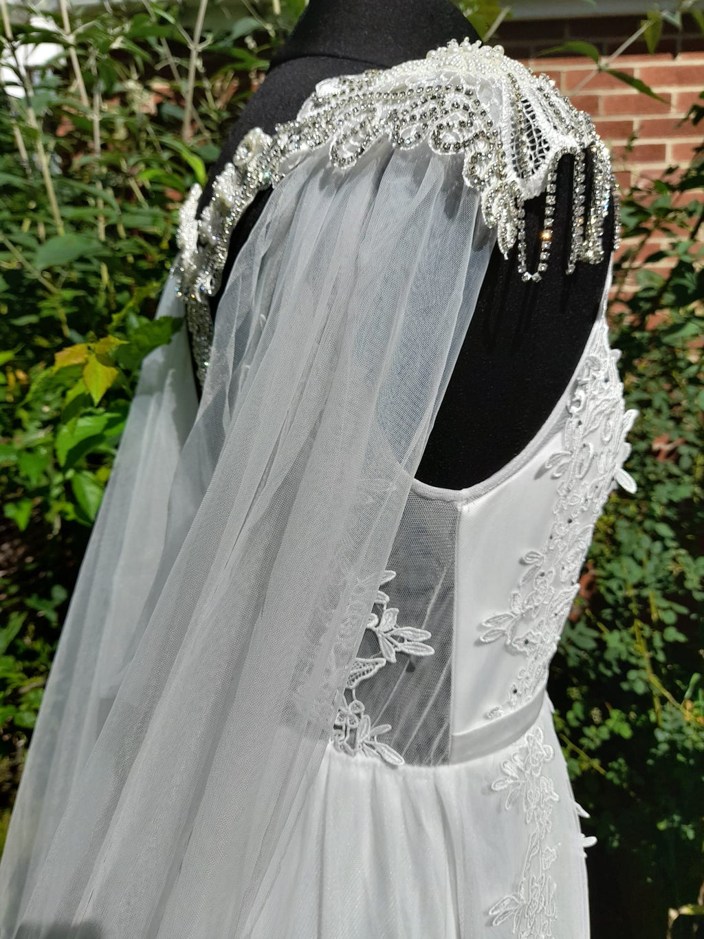 Off-white Wedding Cape Veil,Embellished Cloak,Cathedral Wrap