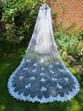 White Cathedral Veil: Sequined Lace Edge, Bridal Comb (300cm)