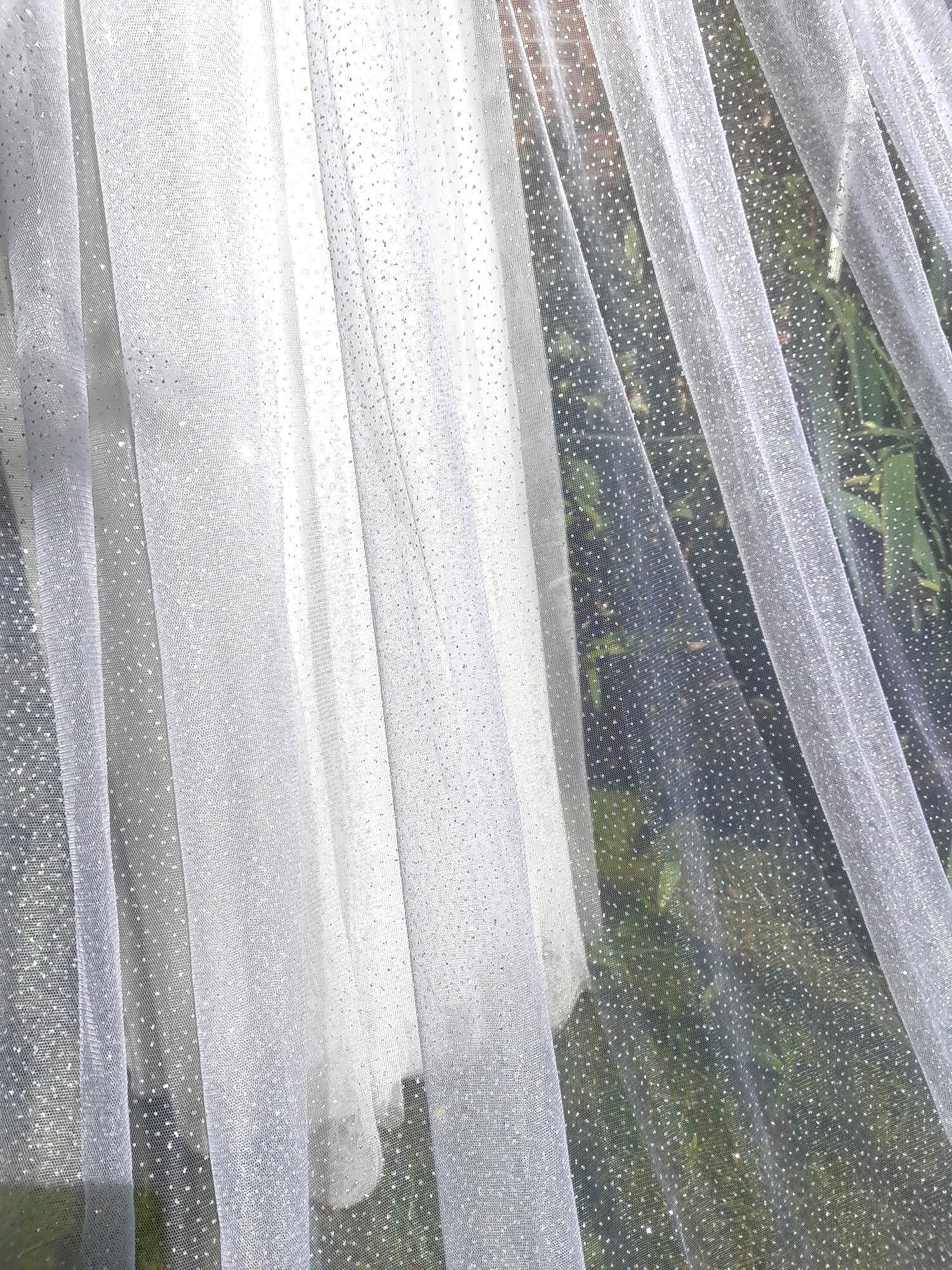 White Cathedral Veil With Glitter And Lace Edge And A Comb