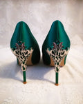 Emerald Green Satin Shoes - Elegant Gothic Wedding Heels for Bride