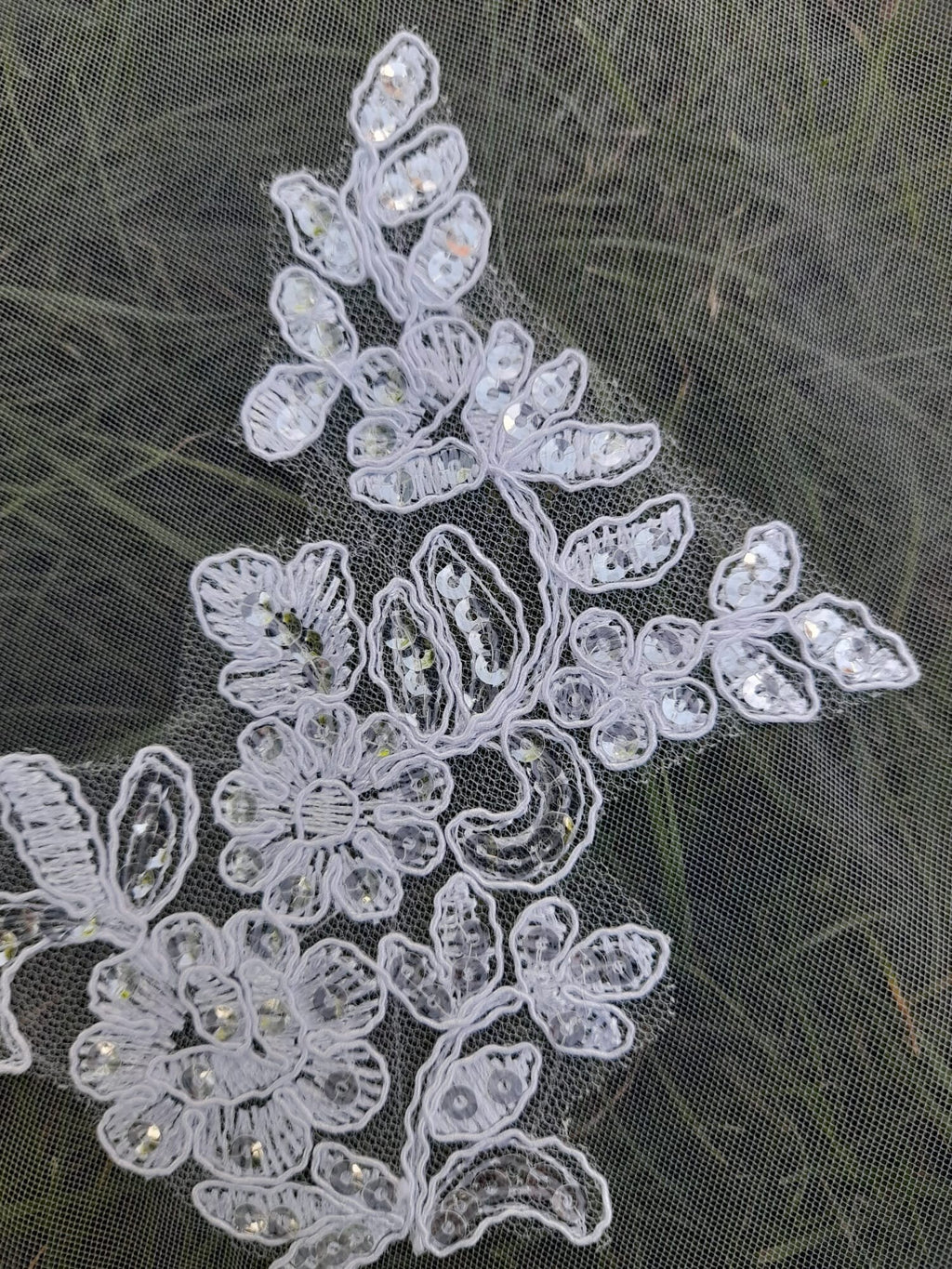 White Cathedral Veil: Sequined Lace Edge, Bridal Comb (300cm)