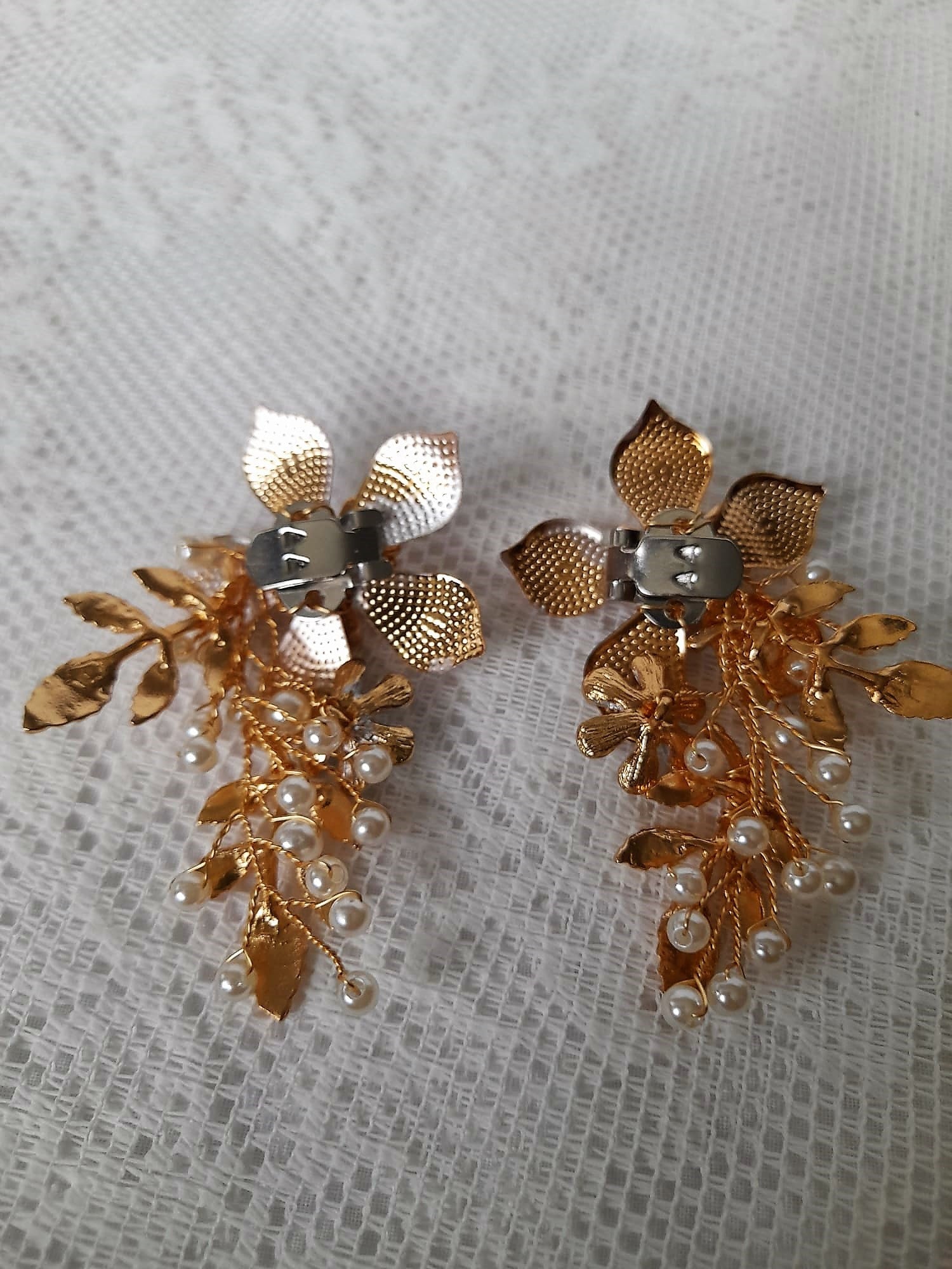 Elegant Wedding Shoe Clips with Gold Flower Accents - Bridal Shoe Accessories